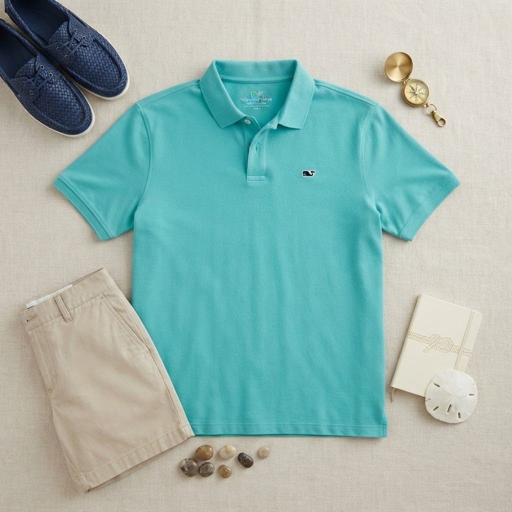 Vineyard Vines Heritage Polo Shirt Mens Large Turquoise Blue Cotton Short Sleeve